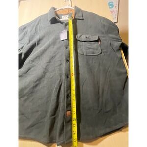 Dubinik Mens 2XL Button Up Fleece Shirt‎ Jacket Corduroy Collar Gray Green